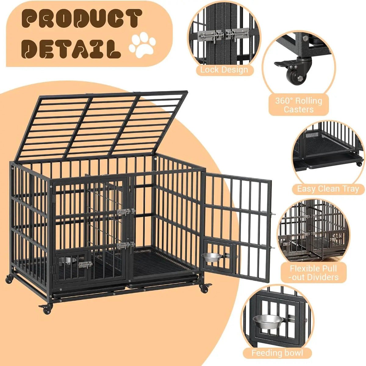 Anixol Heavy Duty Metal Dog Crate With Removable Divider Tray
