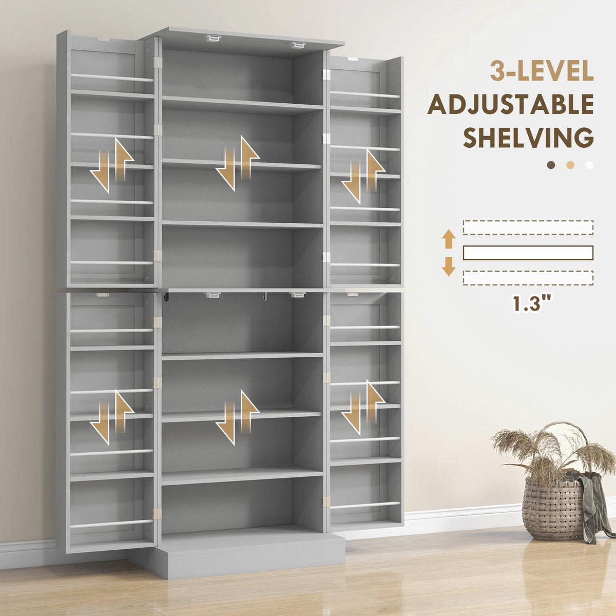 Homcom Freestanding Kitchen Pantry Cabinet With Adjustable Shelves