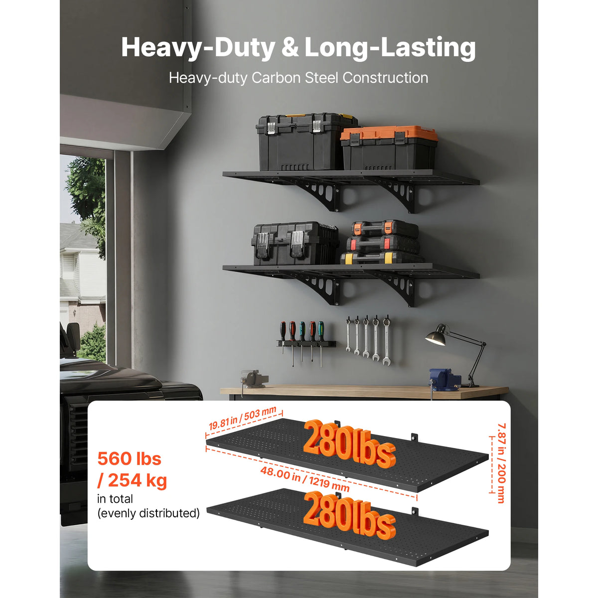 SucceBuy Heavy Duty Steel Wall Mounted Garage Shelving Rack