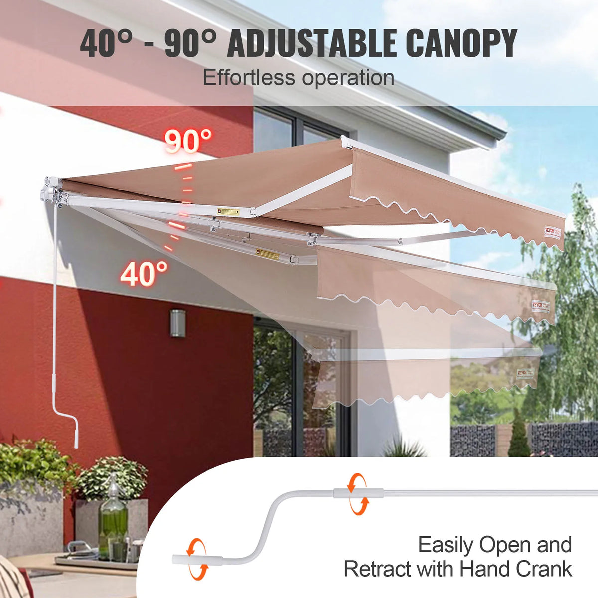 SucceBuy Manual Retractable Outdoor Awning With Water Resistant Polyester