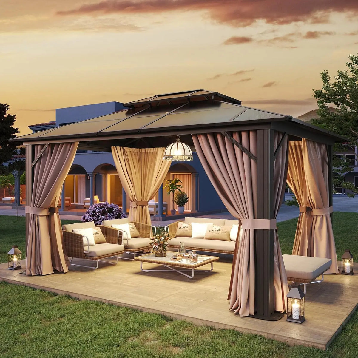 Aluminum Frame Hardtop Gazebo With Polycarbonate Roof And Netting
