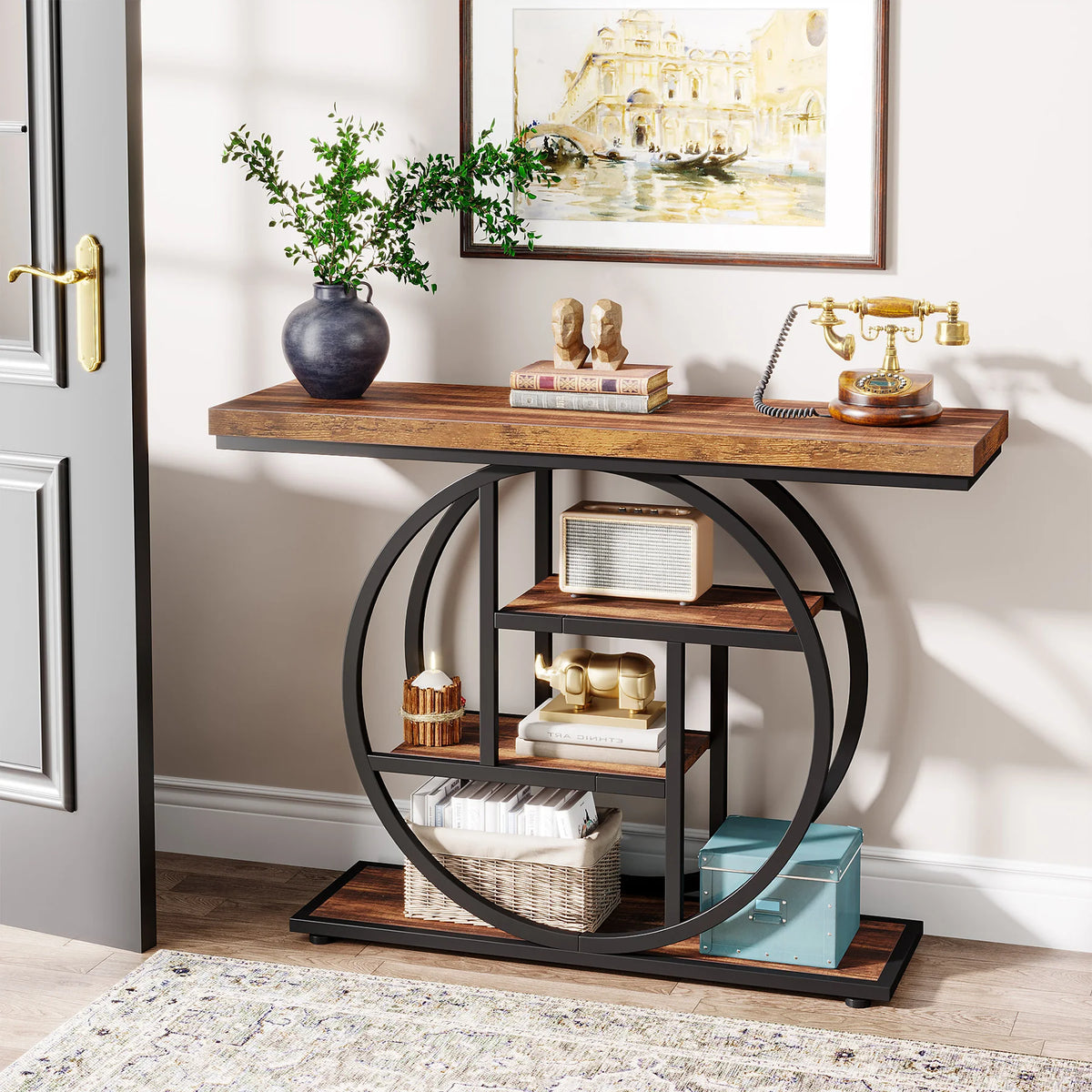 Tribesigns Industrial 4 Tier Console Table For Entryway Storage