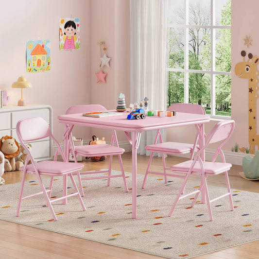Wooden Kids Folding Table and Chairs Set for Playroom Activity