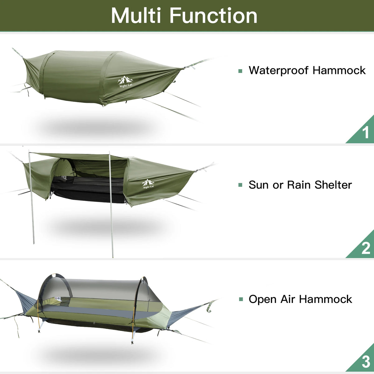 Night Cat Lay Flat Hammock With Mosquito Net Waterproof Rainfly