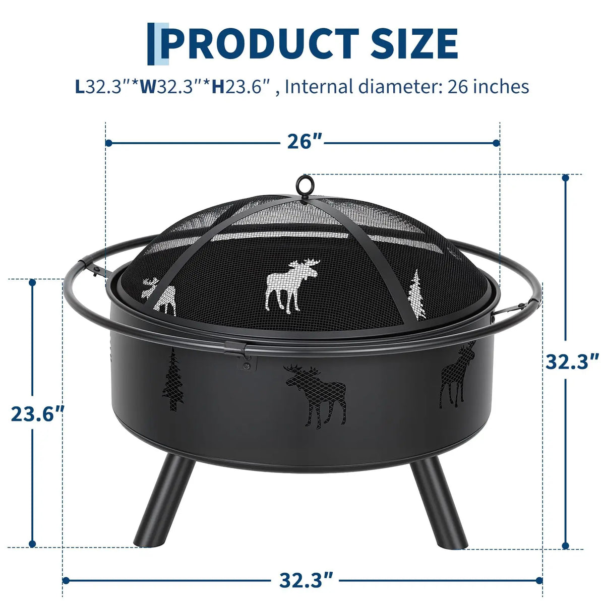 HiMISS Wood Burning Fire Pit With Mesh Spark Screen