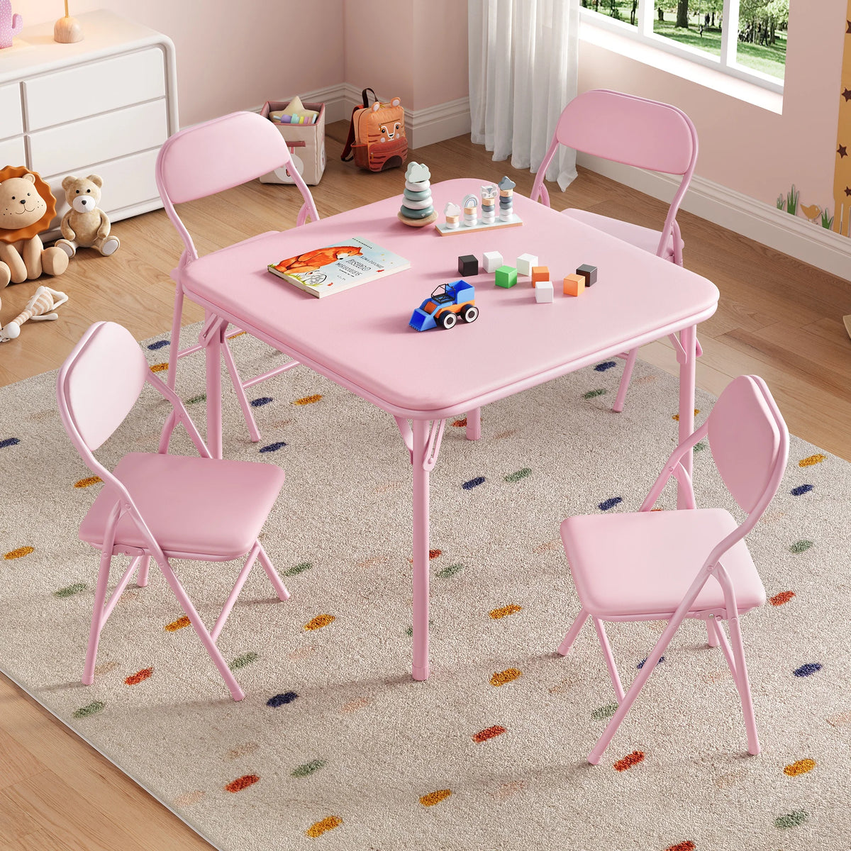 Wooden Kids Folding Table and Chairs Set for Playroom Activity