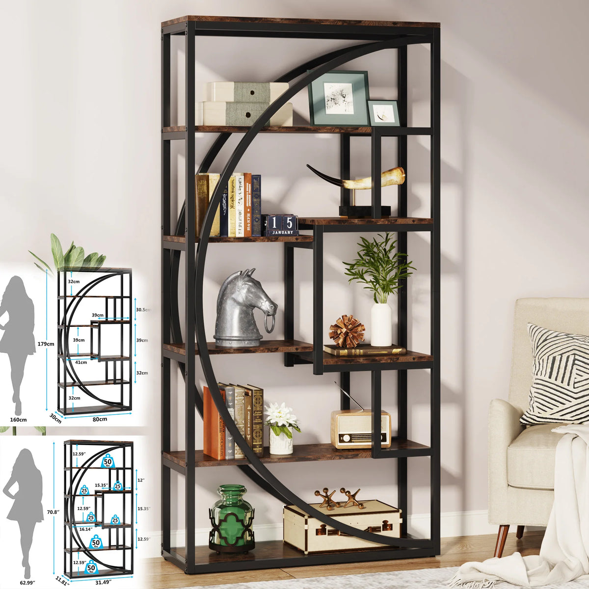 Tribesigns Industrial 5 Tier Etagere Bookcase Freestanding Storage Shelf