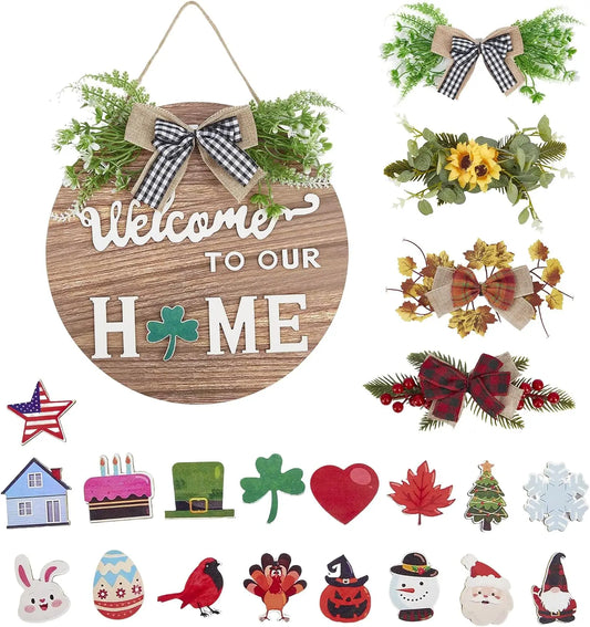 Interchangeable Round Welcome Home Sign For Front Door Wall Decor
