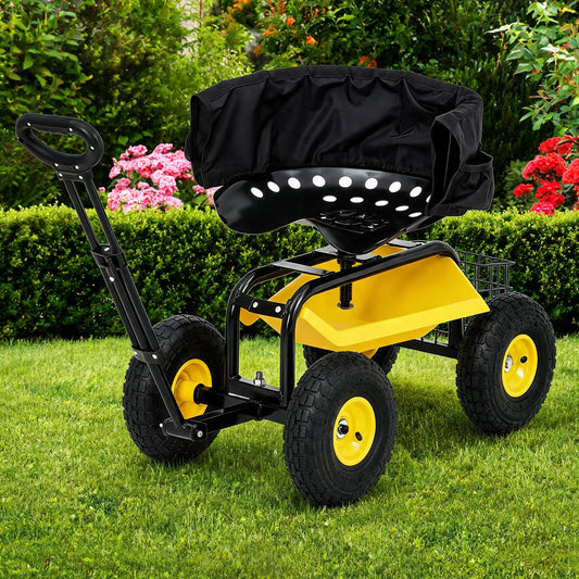HiMISS Rolling Garden Seat Cart With Swivel Seat And Basket