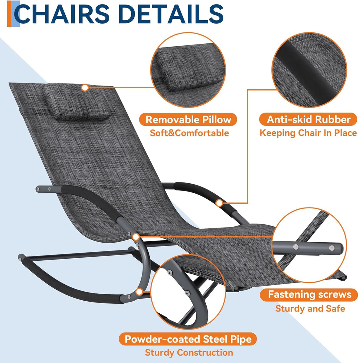 HiMISS Modern Outdoor Rocking Lounge Chair With Detachable Pillow
