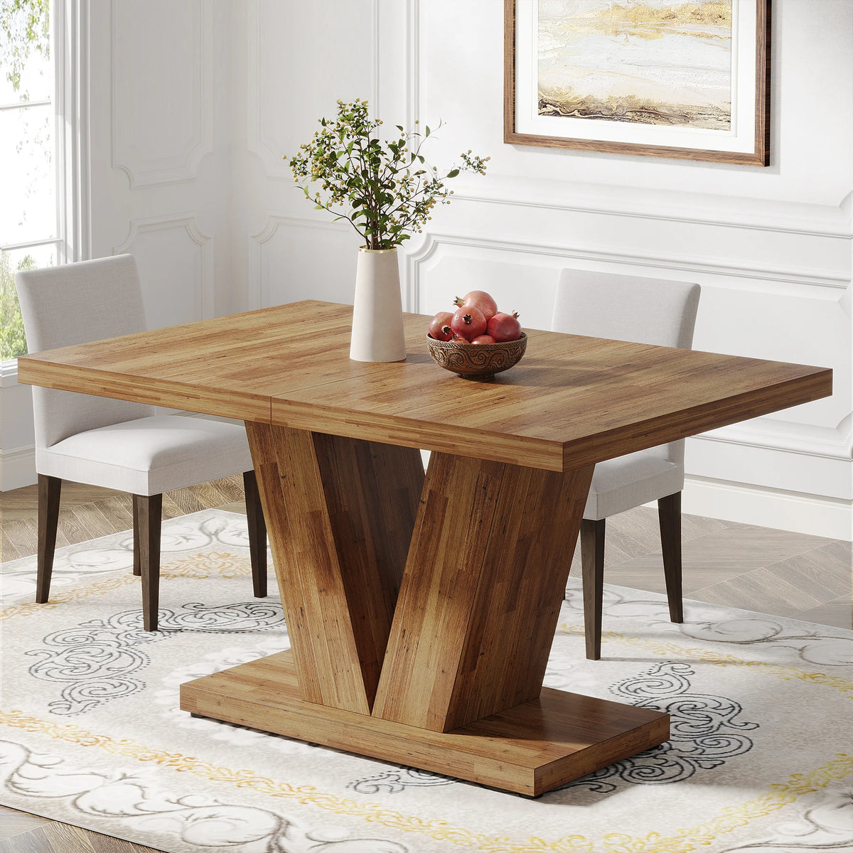 Tribesigns Farmhouse Wooden Dining Table With Pedestal Base