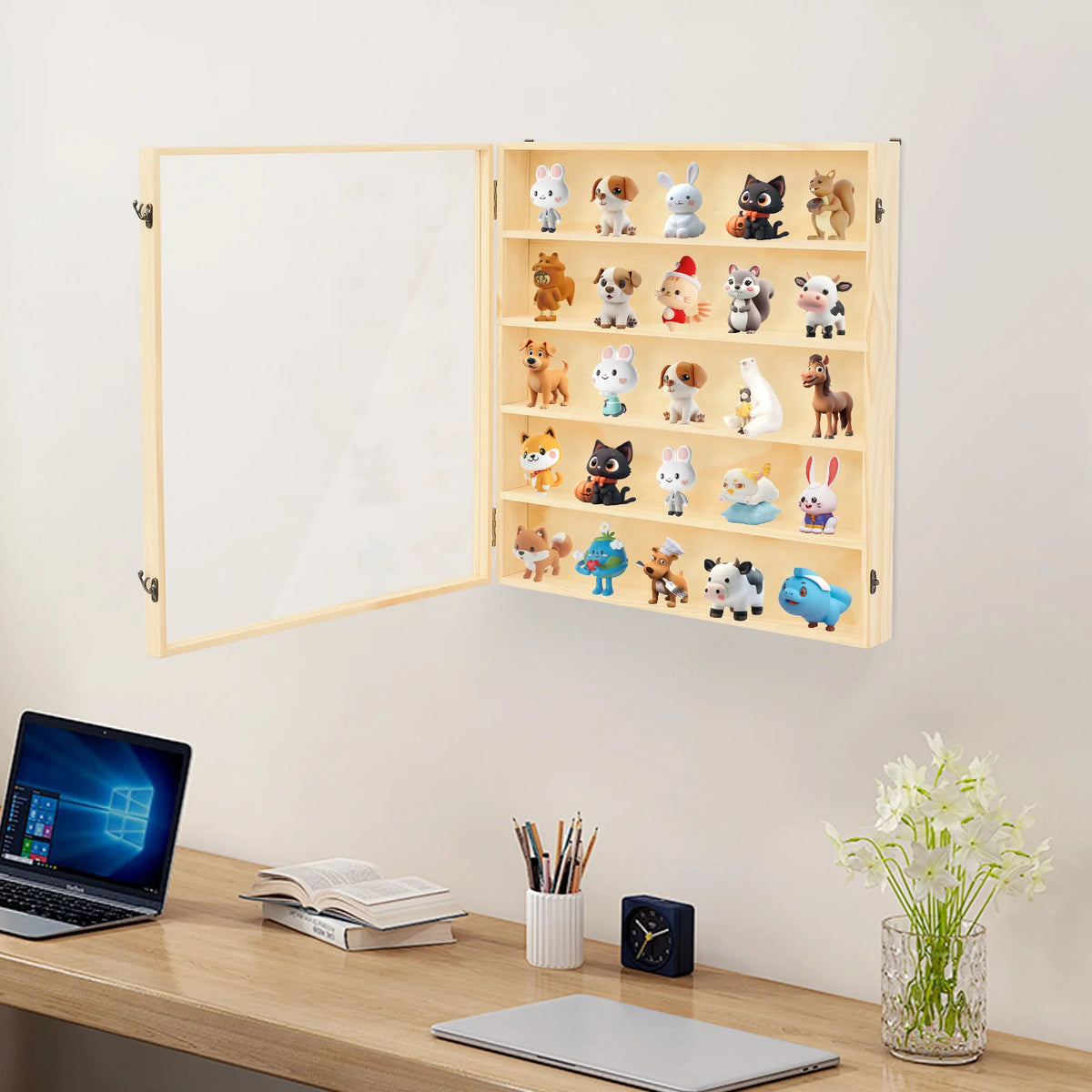 Bymaocar Wall Mount Wooden Display Cabinet For Collectibles
