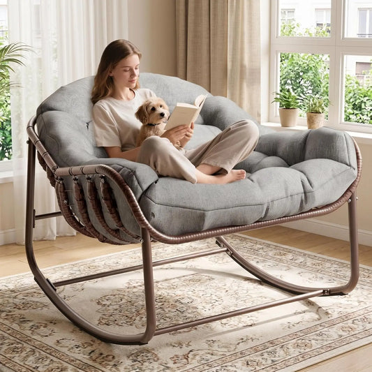 HiMISS Outdoor Papasan Rocking Chair With Wicker Frame