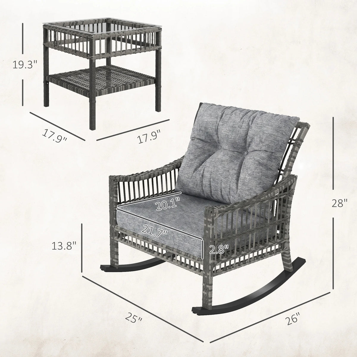 Outsunny 3 Piece PE Rattan Outdoor Patio Seating Set
