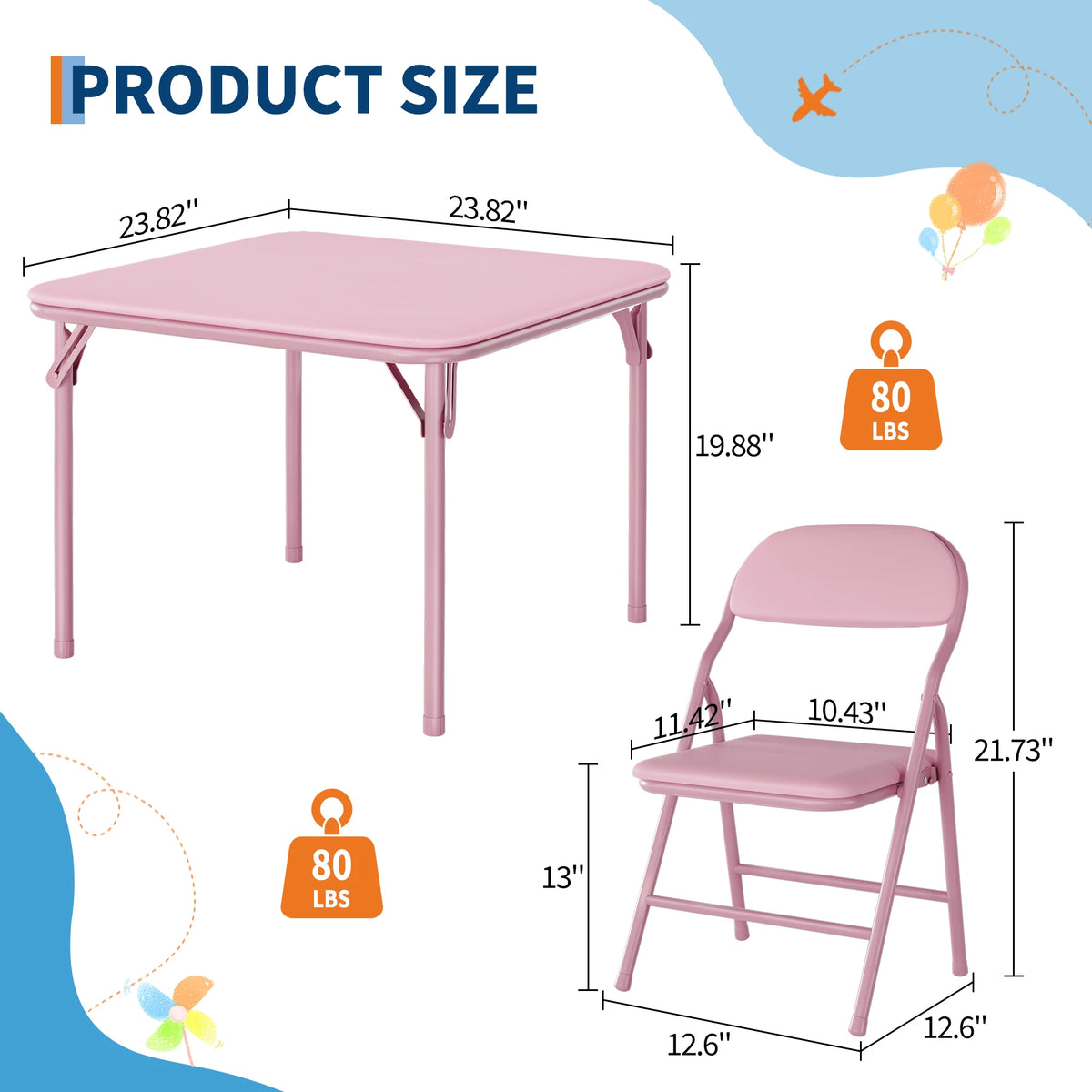 Wooden Kids Folding Table and Chairs Set for Playroom Activity