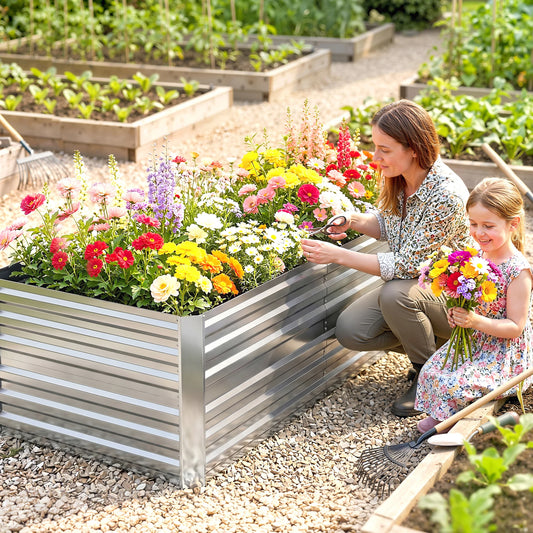 Outsunny Metal Raised Garden Bed Planter Box With Reinforced Rods