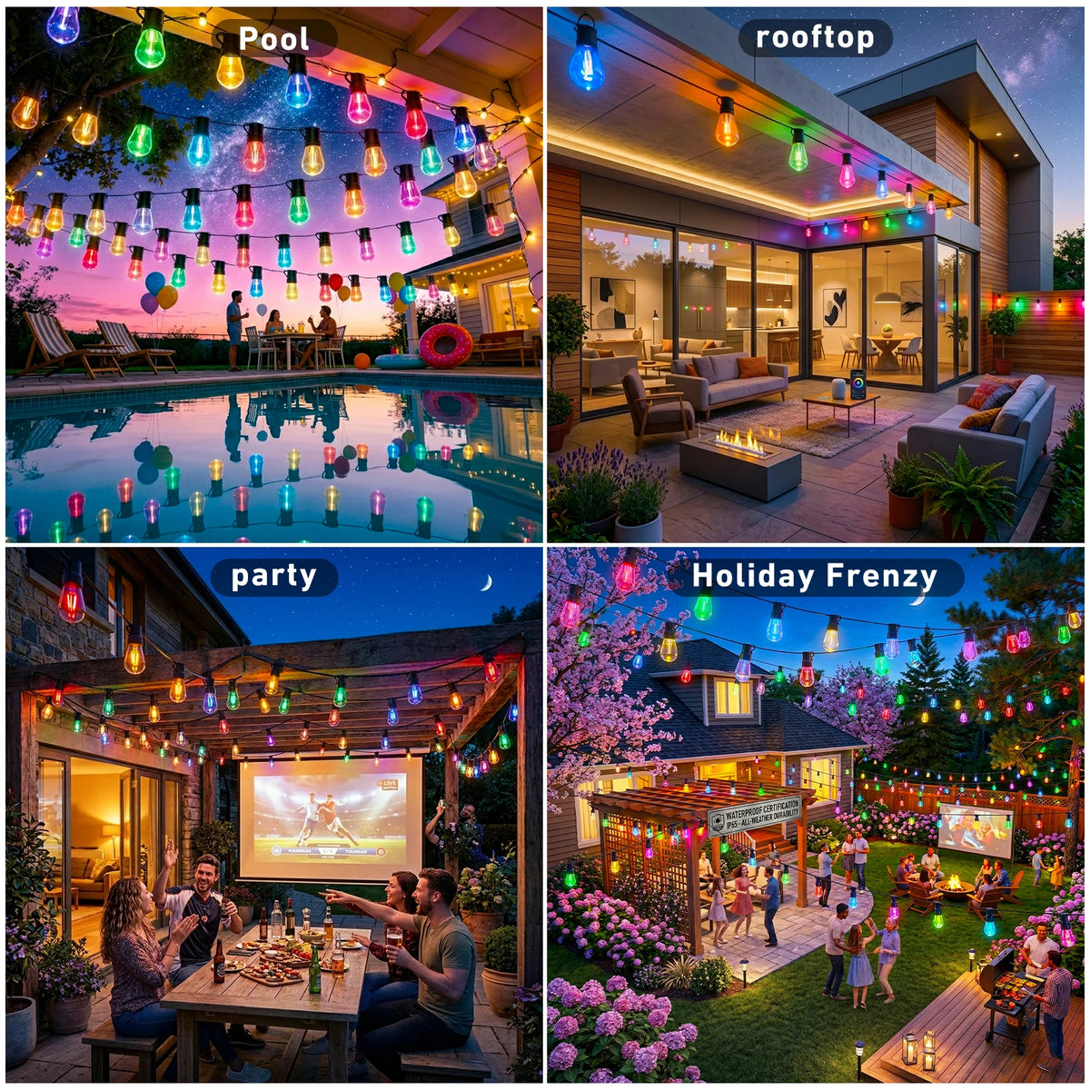 Outdoor IP67 Waterproof RGB LED String Lights App Remote Control