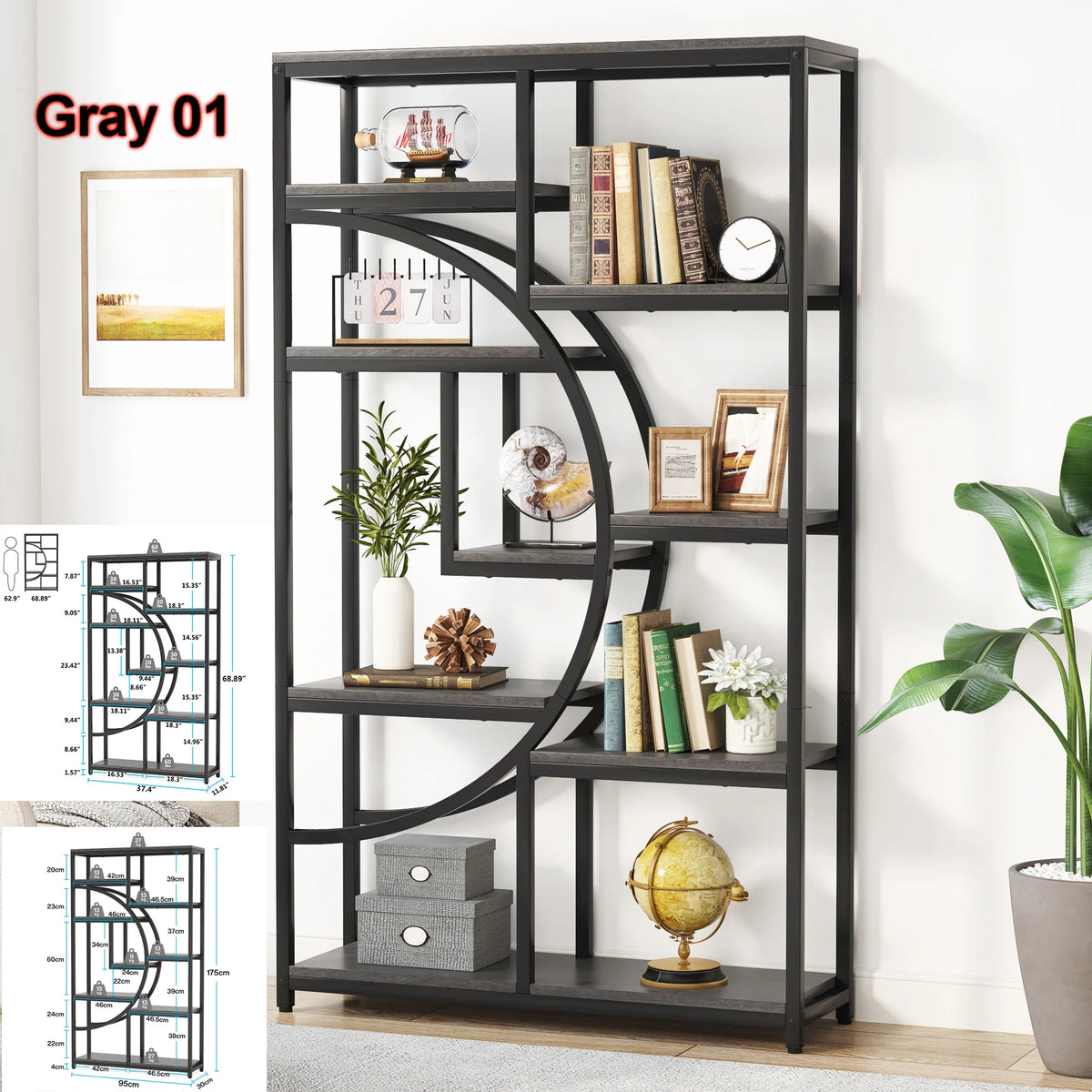 Tribesigns Industrial 5 Tier Etagere Bookcase Freestanding Storage Shelf
