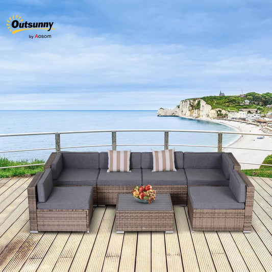 Outsunny Modular 7 Piece Rattan Sofa Outdoor Sectional Set