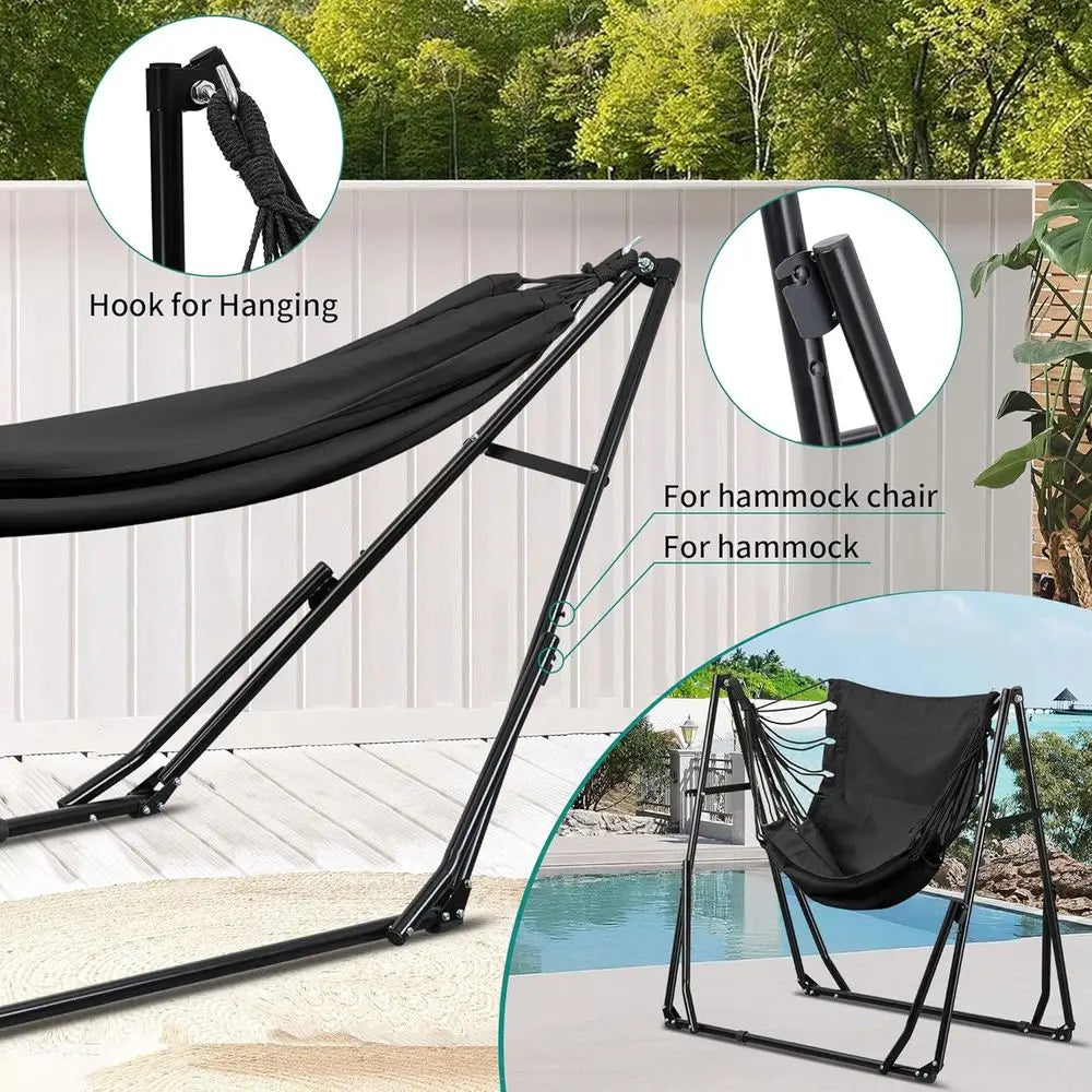 Outdoor Hammock And Swing Chair With Foldable Stand And Bag