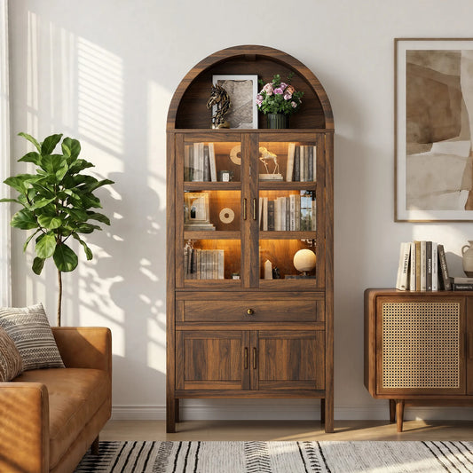 Cottinch Arched Storage Cabinet With LED Lights And Adjustable Shelves