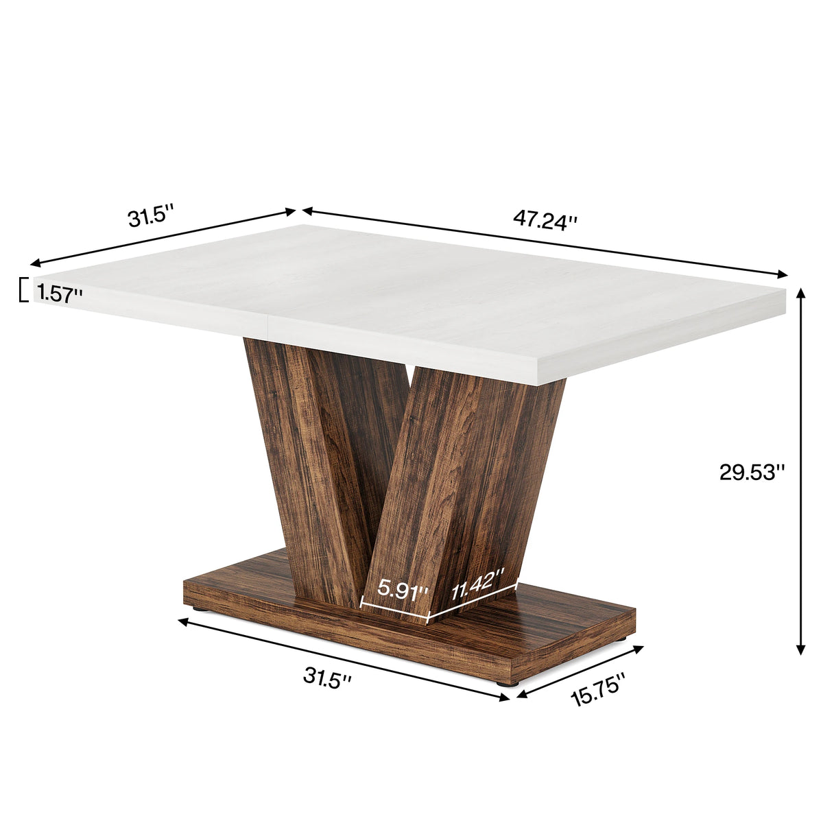 Tribesigns Farmhouse Wooden Dining Table With Pedestal Base
