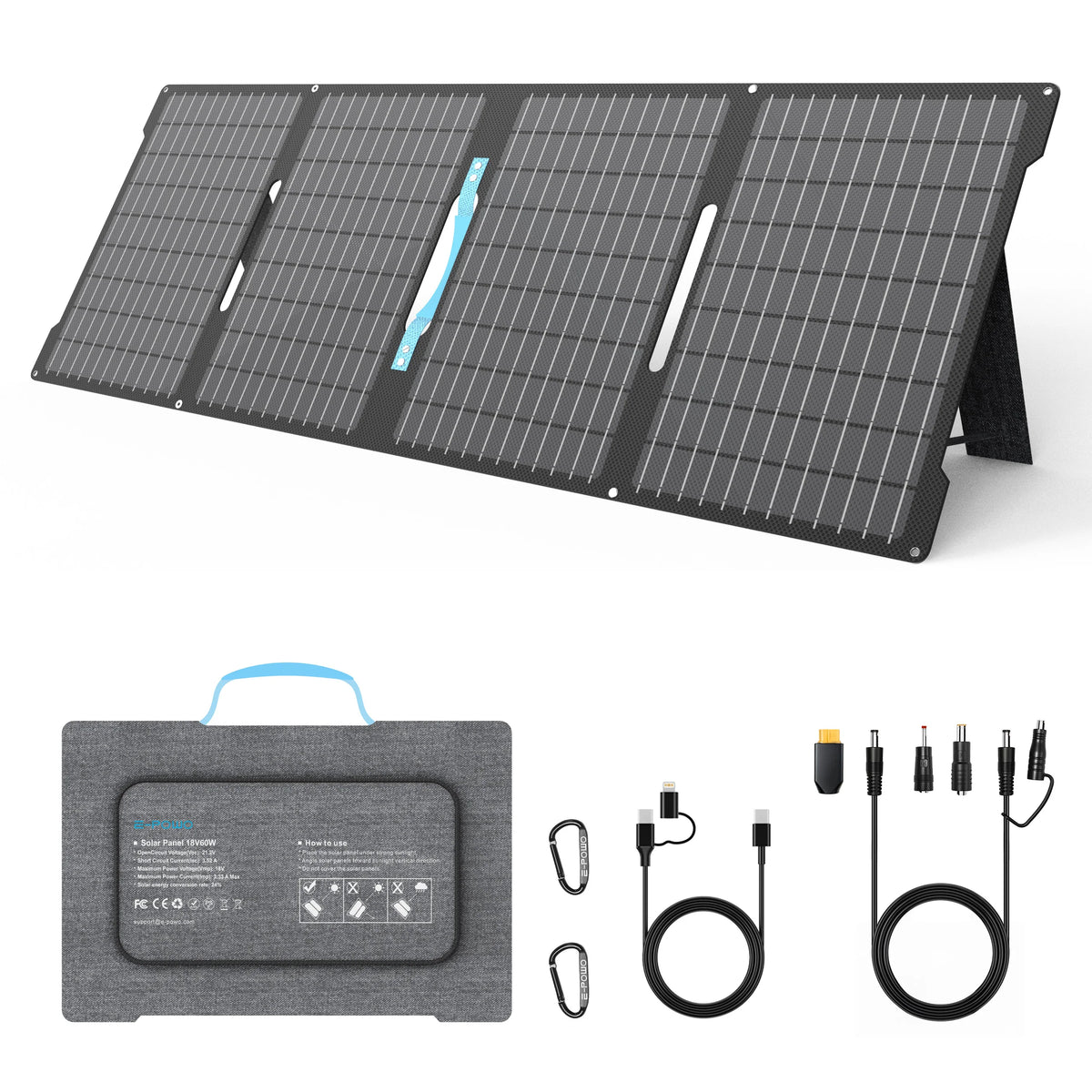 E-PowO 60W Foldable Portable Solar Panel And Waterproof Charger