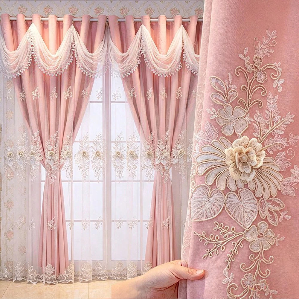 Luxury European Double Layer Embroidered Valance Curtains