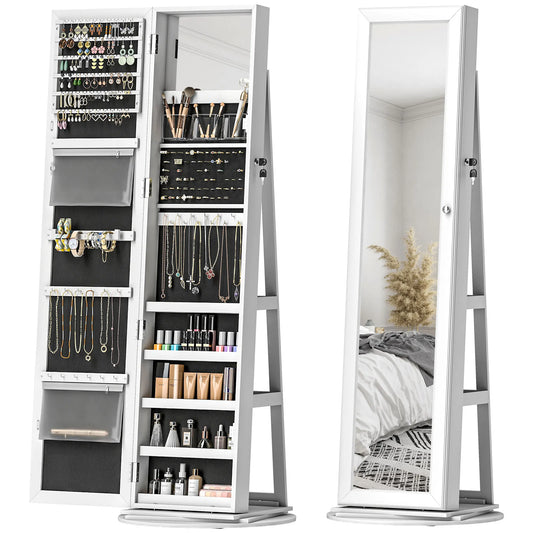 Homcom Lockable Swivel Jewelry Cabinet With Mirror And Back Storage