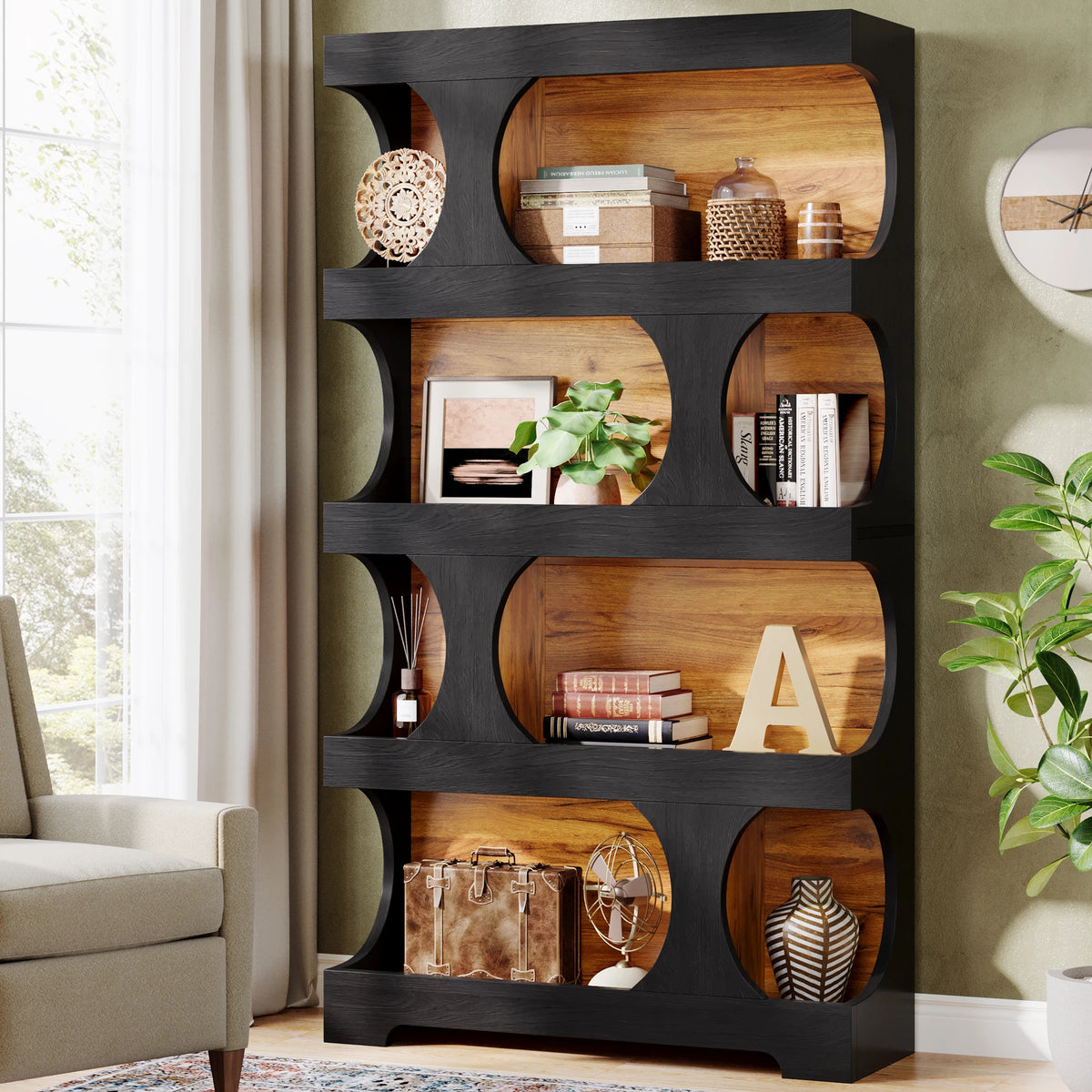 Tribesigns 4 Tier S Shape Wood Bookcase Home Display Shelves