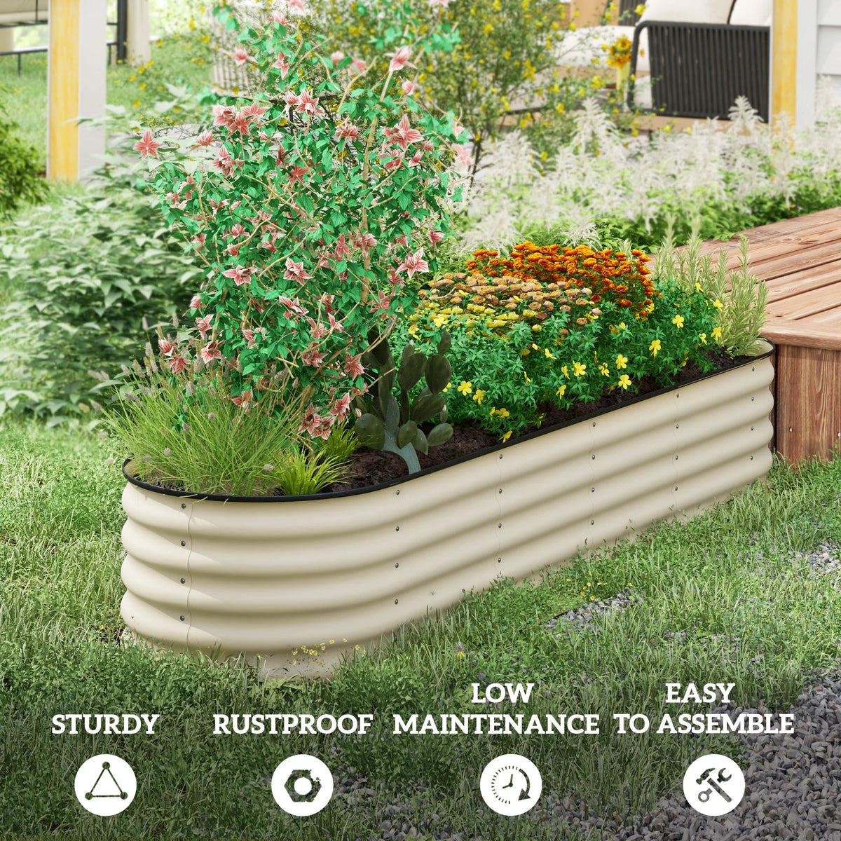 Outsunny Galvanized Metal Raised Garden Bed Planter Box