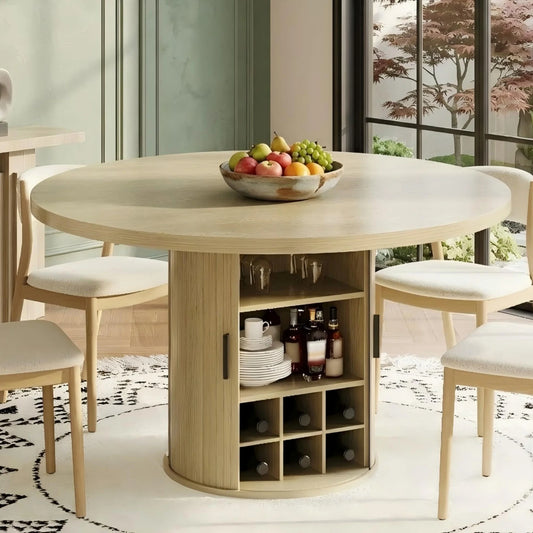 HiMISS Round Dining Table Featuring Hidden Storage And Wine Rack