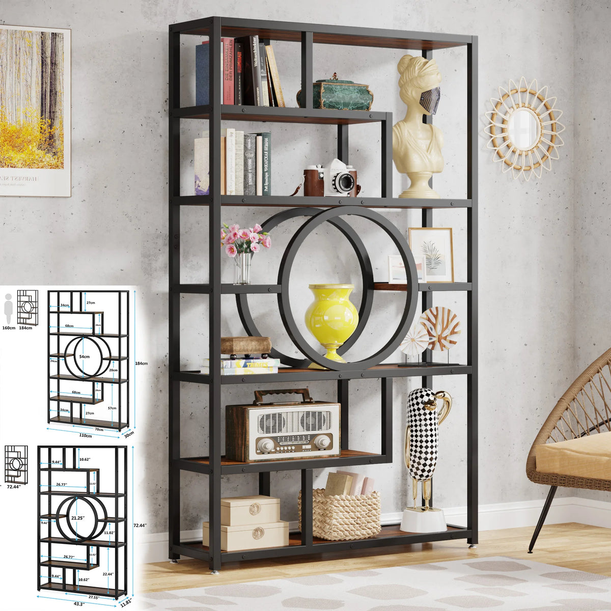Tribesigns Industrial 5 Tier Etagere Bookcase Freestanding Storage Shelf
