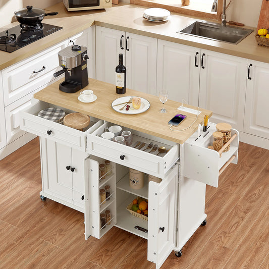 Wood Mobile Kitchen Island Drop Leaf Spice Rack Towel Rack