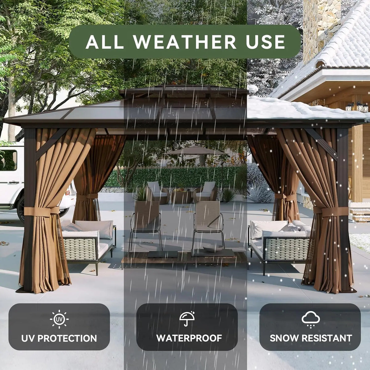 Aluminum Frame Hardtop Gazebo With Polycarbonate Roof And Netting