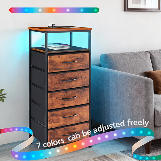 MCQ LED Nightstand With Fabric Drawers And USB Hub