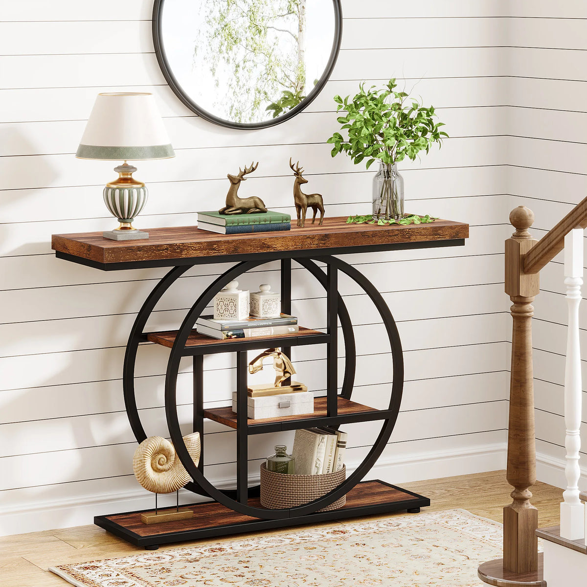 Tribesigns Industrial 4 Tier Console Table For Entryway Storage