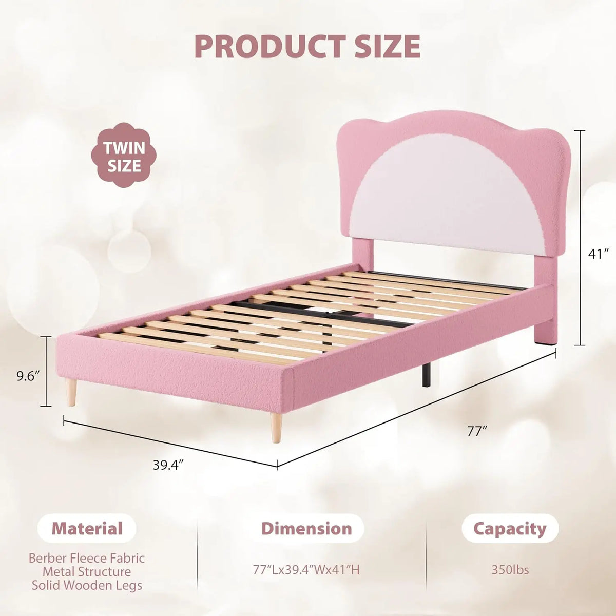 Premium Upholstered Kids Bed Frame With Panda Design And Wood Support