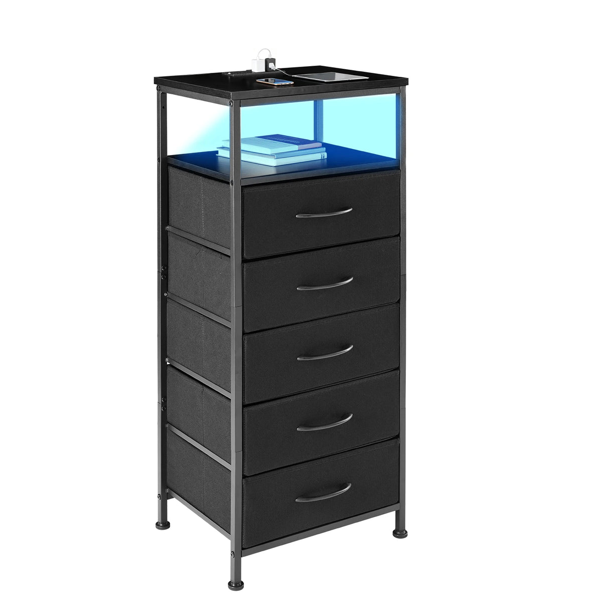 MCQ LED Nightstand With Fabric Drawers And USB Hub