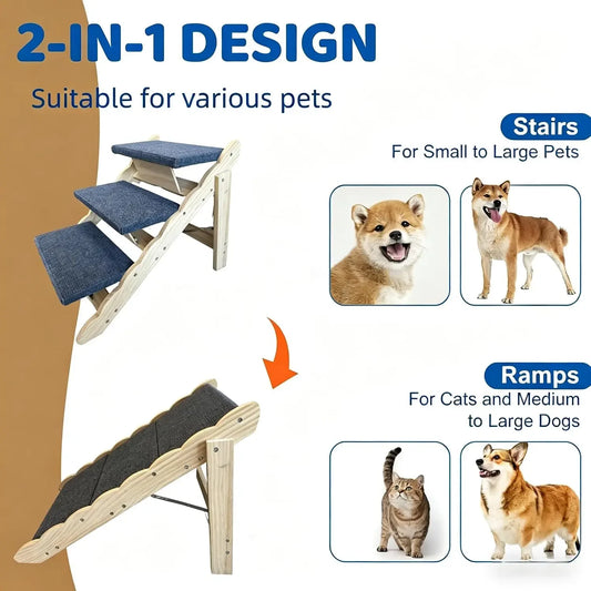 Garvee 3 Step Foldable Wooden Dog Stairs And Pet Ramp