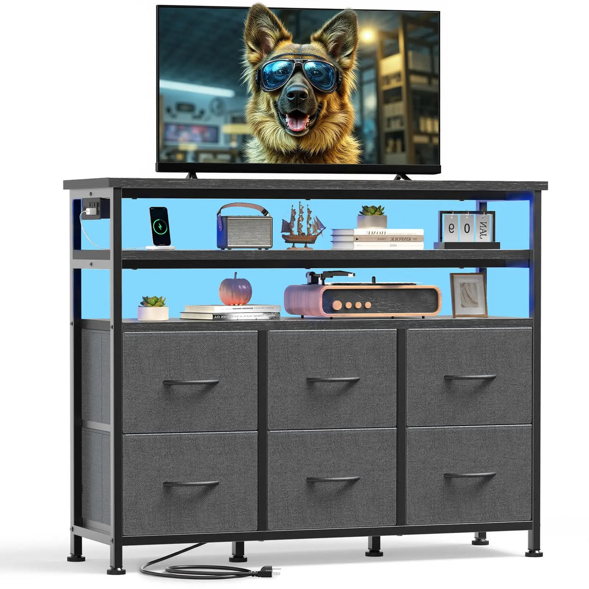 JHK Modern TV Stand and Media Console Cabinet Organizer