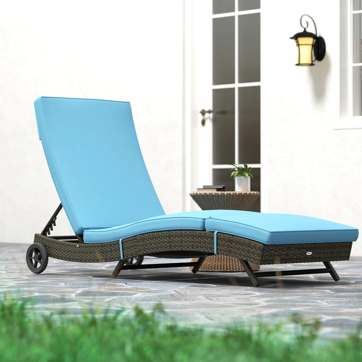 Outsunny Outdoor Reclining Lounge Chair With Wheels For Patio