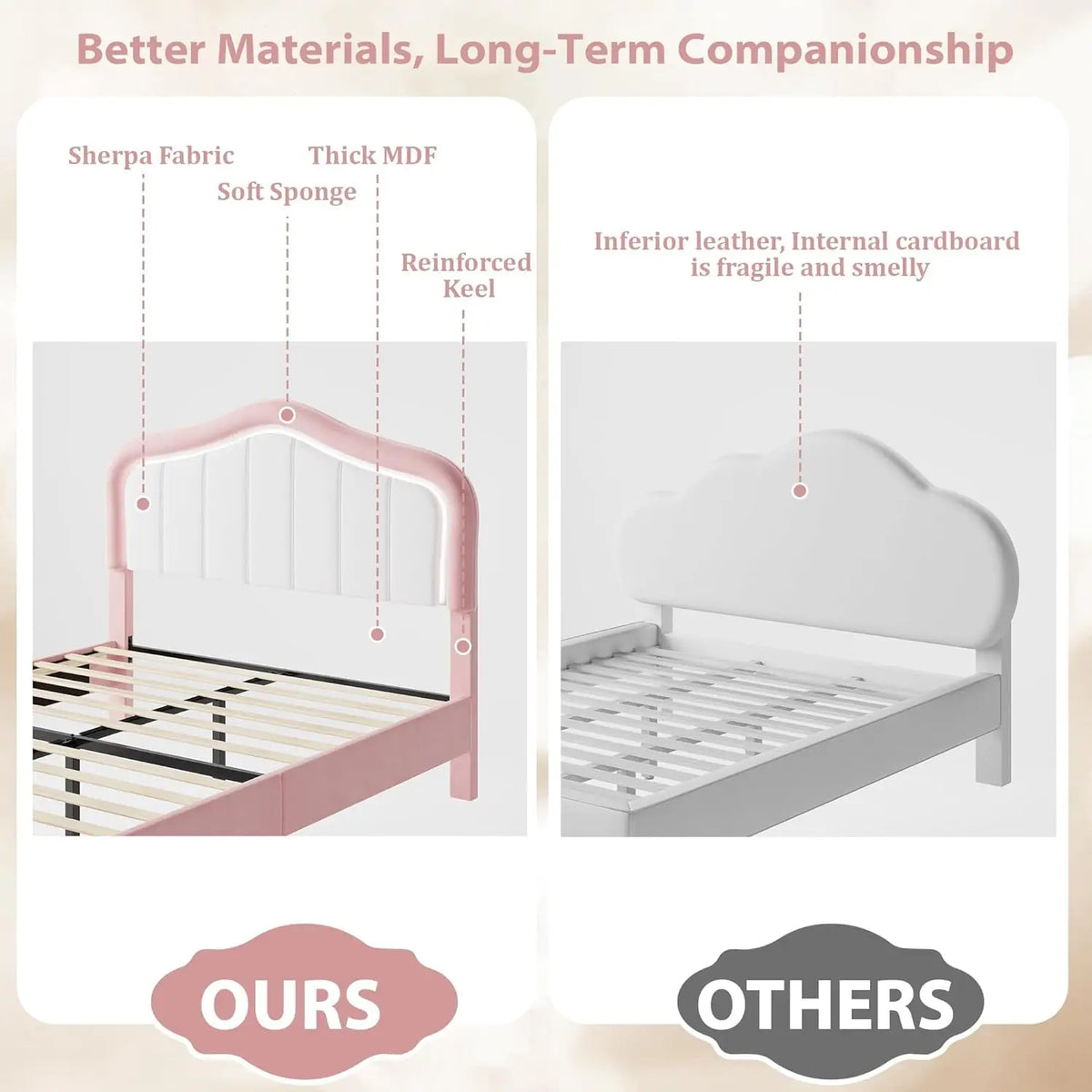 Studyset Kids Upholstered Bed Frame With Led Crown Headboard And Velvet