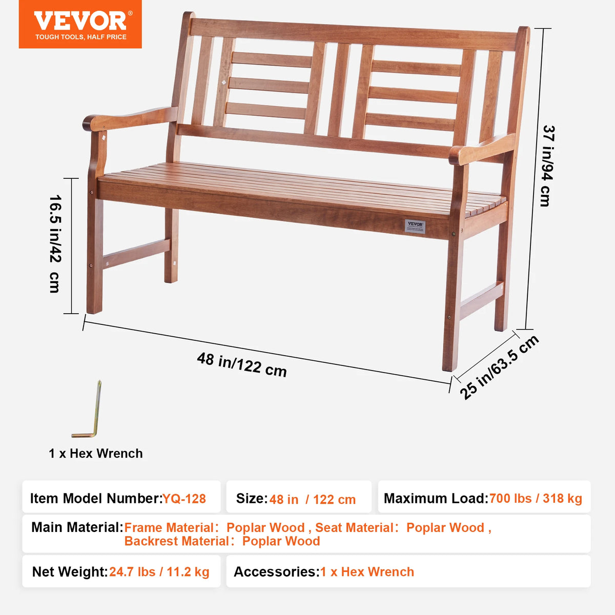 SucceBuy Modern Outdoor Garden Wooden Bench With Backrest
