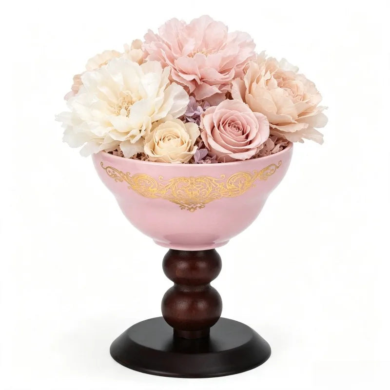 Elegant Ceramic Tea Light Candle Holder With Wooden Pedestal