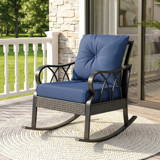 Outsunny Outdoor Patio Rattan Rocking Chair Ergonomic Aluminum Frame
