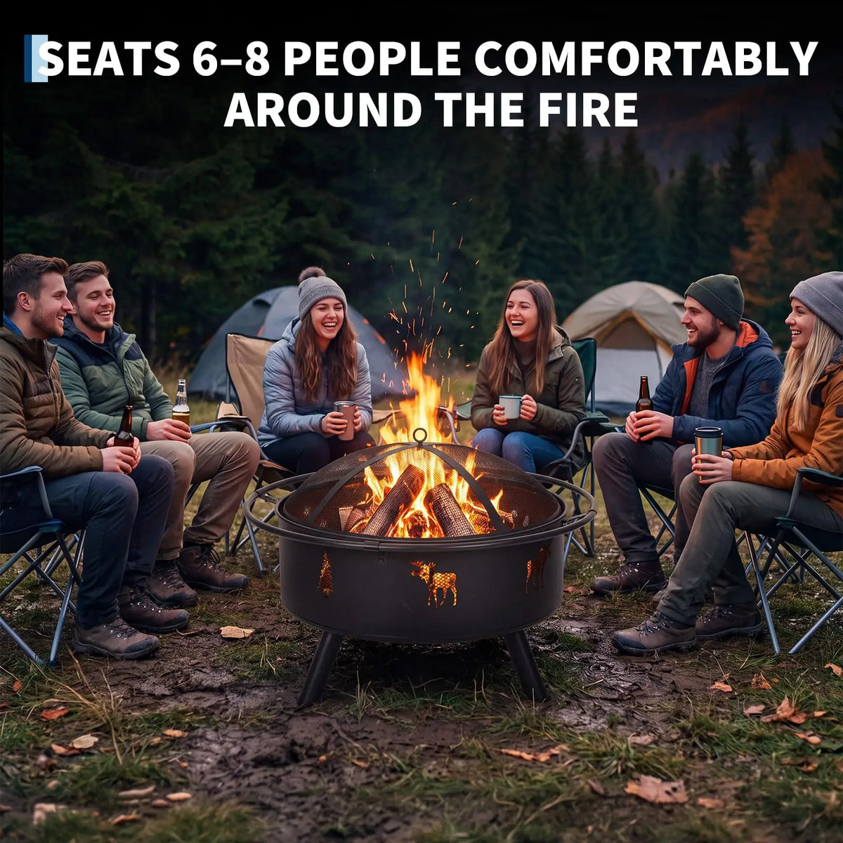 HiMISS Wood Burning Fire Pit With Mesh Spark Screen