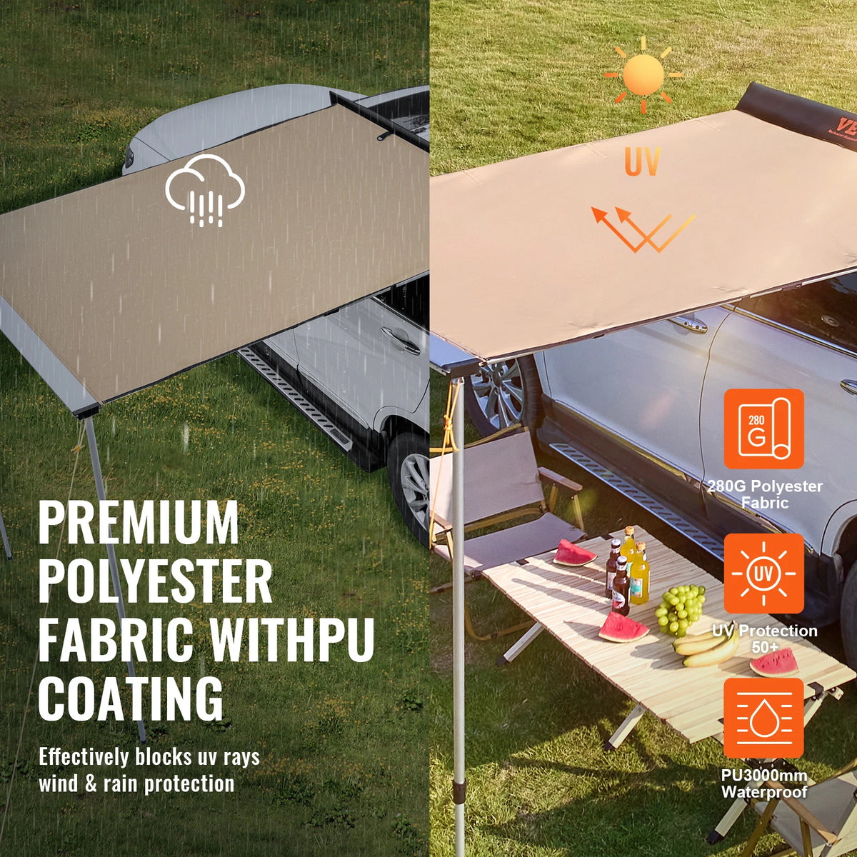 SucceBuy Retractable Car Side Awning With Storage Bag