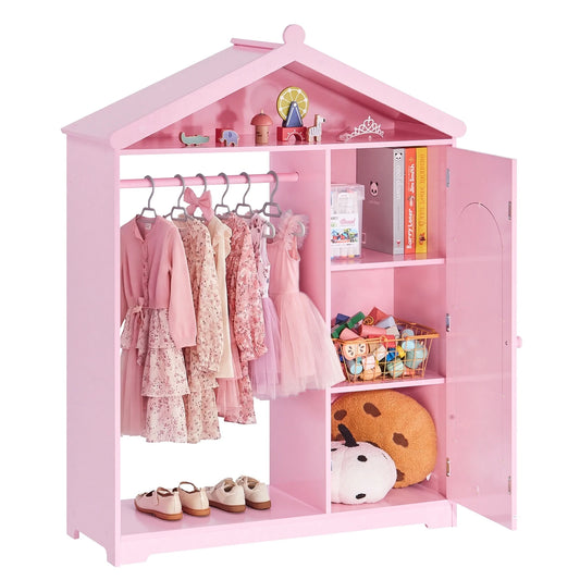 SucceBuy Kids Dress Up Closet With Mirror And Costume Organizer