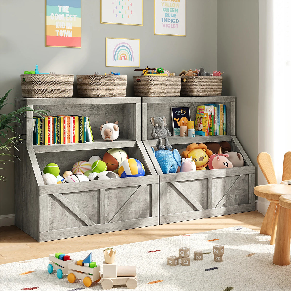Kids Wooden Bookshelf And Toy Storage Organizer For Nursery